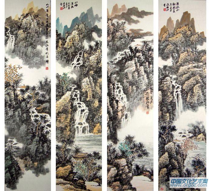 山水四屏